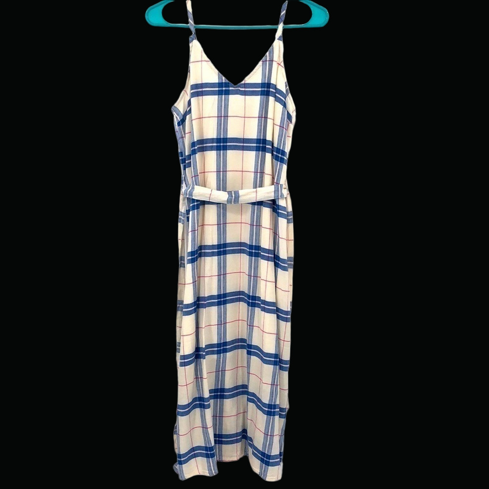 Old Navy size M Dress V-Neck, White Plaid, Tie, Summertime